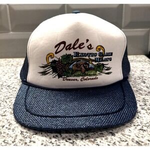 VTG Trucker Hat Hat Cap Snapback Dales Exotics Games Meats Hunting Buffalo 90s‎